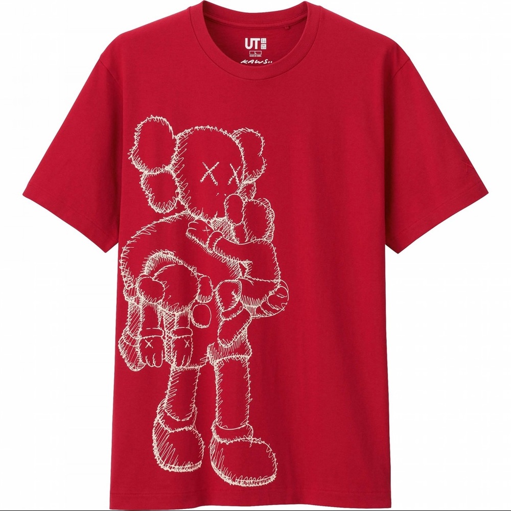Limited edition red KAWS t-shirt.